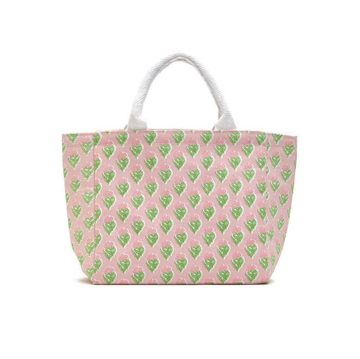 Floral Block Print Thermal Lunch Tote Bag Cooler Bag Two's Company Pink 