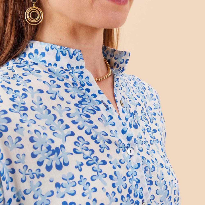 Floral Kelp Ocean Button Down Beach Tunic Womens Cover Up Rock Flower Paper 