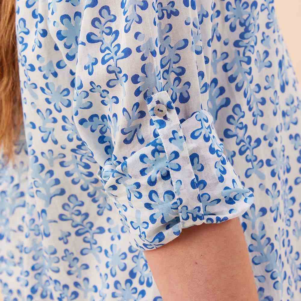 Floral Kelp Ocean Button Down Beach Tunic Womens Cover Up Rock Flower Paper 