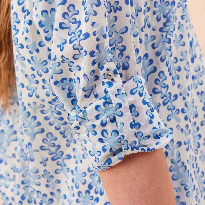 Floral Kelp Ocean Button Down Beach Tunic Womens Cover Up Rock Flower Paper 
