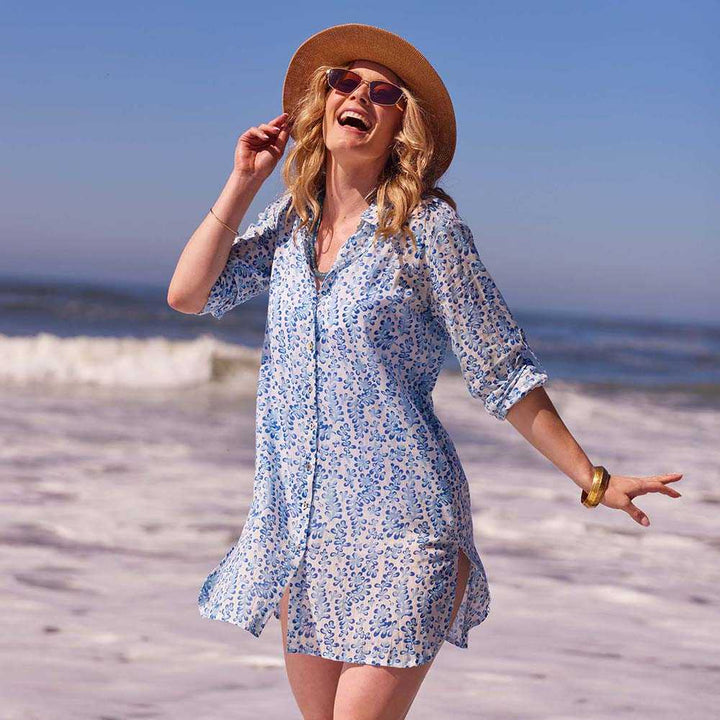 Floral Kelp Ocean Button Down Beach Tunic Womens Cover Up Rock Flower Paper 