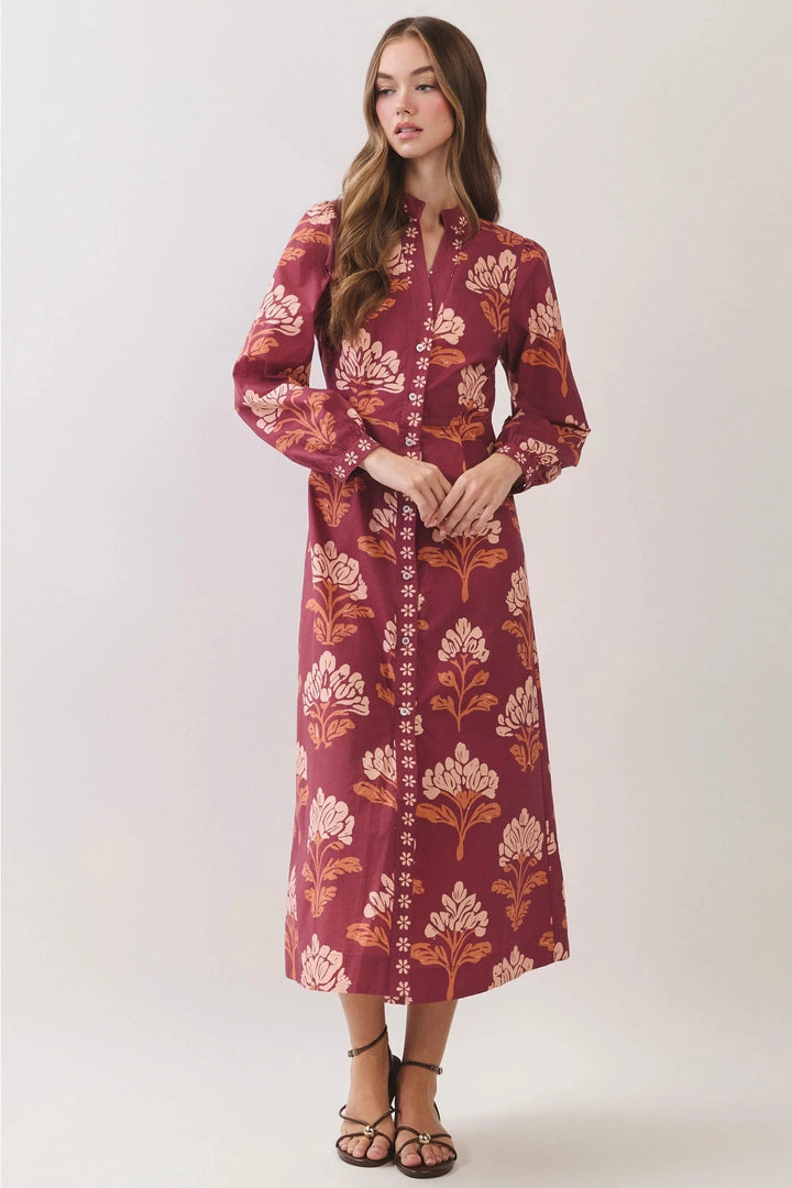 Floral Print Shirt Midi Dress Womens Dress TCEC 