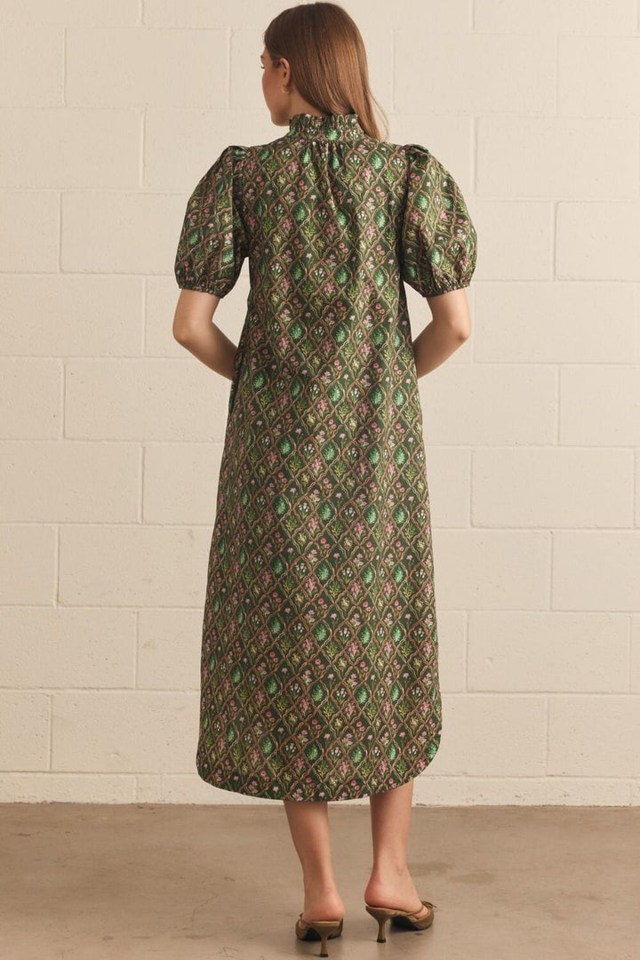 Floral Trellis Midi Dress - Pine Womens Dress Entro 