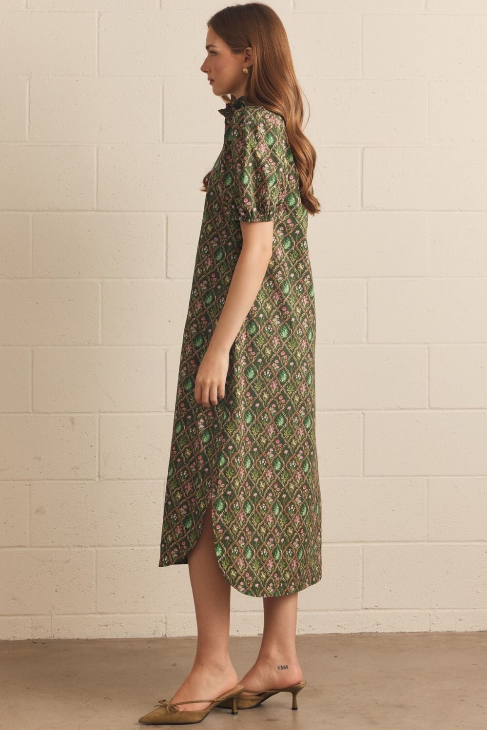 Floral Trellis Midi Dress - Pine Womens Dress Entro 