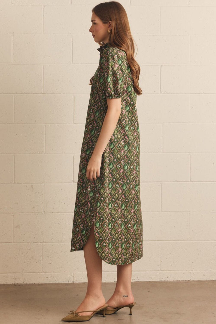 Floral Trellis Midi Dress - Pine Womens Dress Entro 