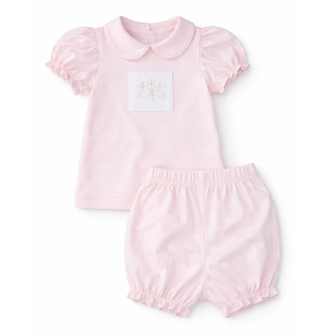 Flower and Bow Short Set Girl Bloomer Set Auraluz 