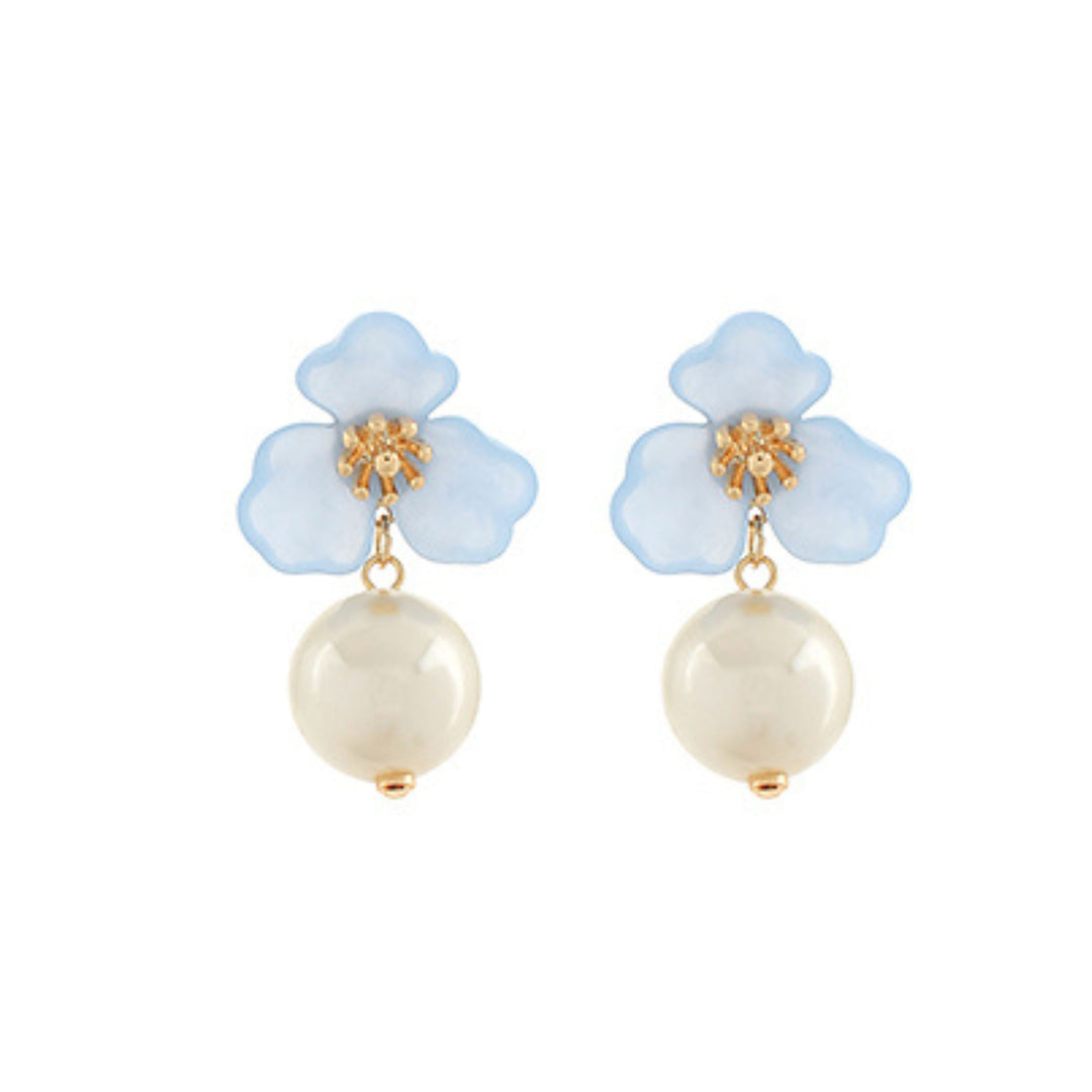 Flower & Pearl Earrings Womens Earrings Golden Stella Blue 