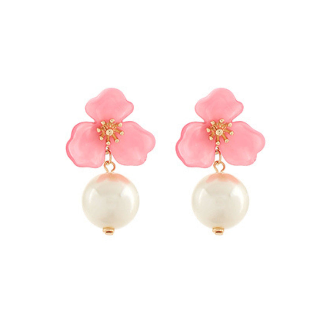 Flower & Pearl Earrings Womens Earrings Golden Stella Pink 