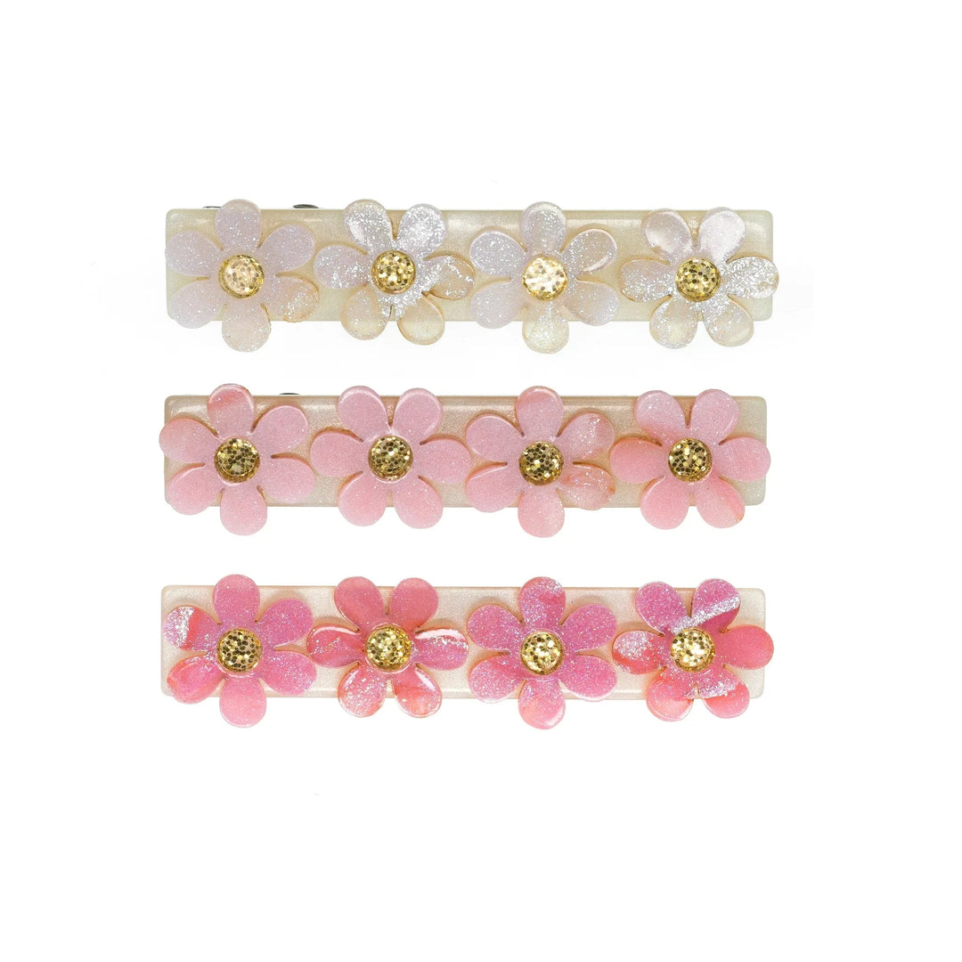 Flowers Pink & White Shimmer Hair Clips Girl Hair Accessory Lilies and Roses 