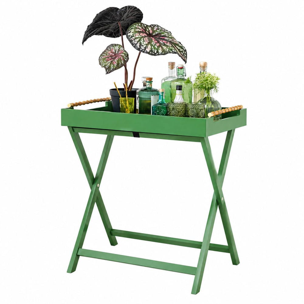Folding Removable Tray Table w/ Bamboo Handles - Green Serving Piece Creative Co-Op 