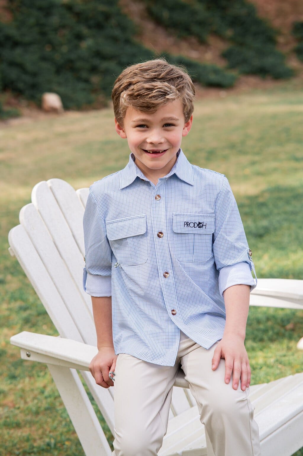 Founders' Fishing Shirt - Navy Peony Surfside Plaid Boy Shirt Prodoh 