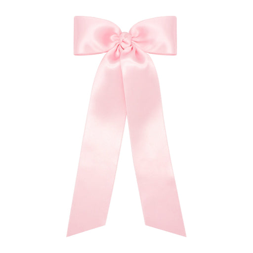 French Satin Bowtie with Streamer Tails - Medium Hair Bows WeeOnes Light Pink 