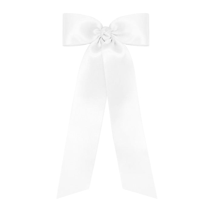 French Satin Bowtie with Streamer Tails - Medium Hair Bows WeeOnes White 