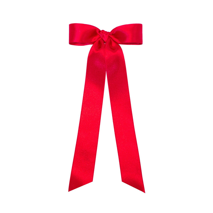 French Satin Bowtie with Streamer Tails - Mini Hair Bow WeeOnes Ruby 