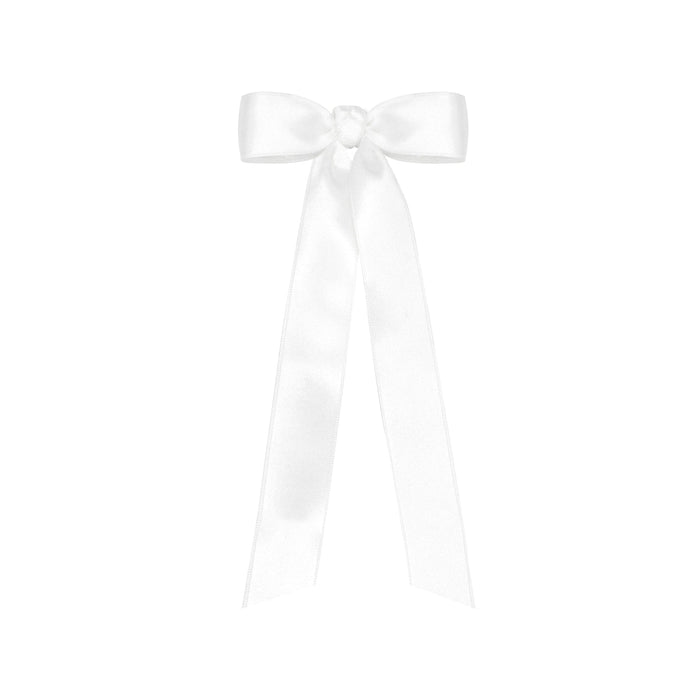 French Satin Bowtie with Streamer Tails - Mini Hair Bows WeeOnes White 