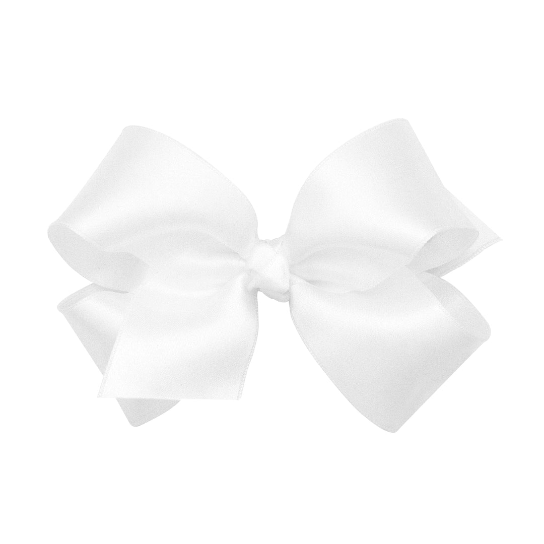 French Satin Hair Bow - Medium Hair Bows WeeOnes White 