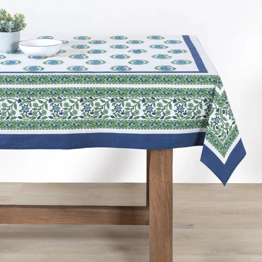 French Tablecloth - Cassis Blue & Green Tablecloth Couleur Nature 