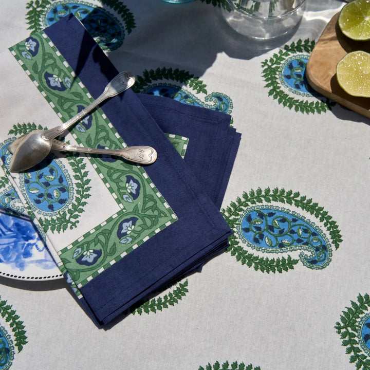 French Tablecloth - Cassis Blue & Green Tablecloth Couleur Nature 