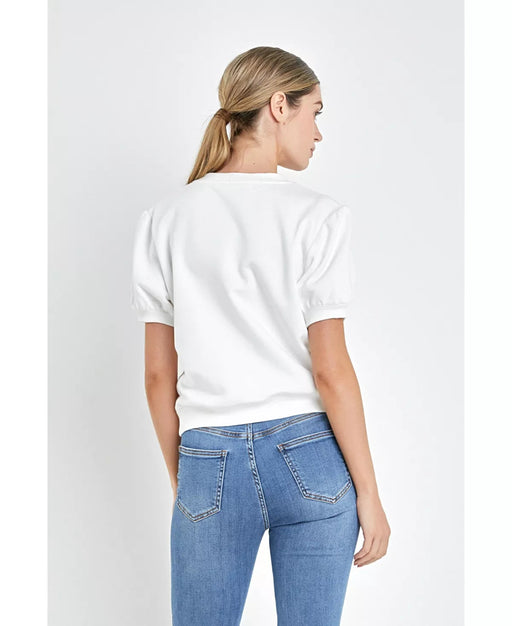 French Terry Puff Sleeve Sweatshirt Womens Shirt English Factory 