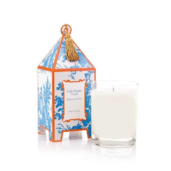 French Tulip Classic Toile Mini Pagoda Box Candle Candle Seda France 