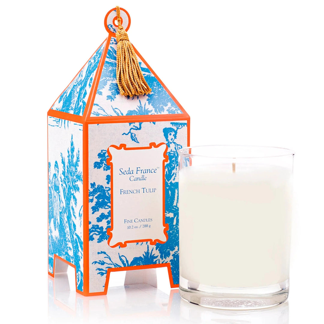 French Tulip Classic Toile Pagoda Box Candle Candle Seda France 