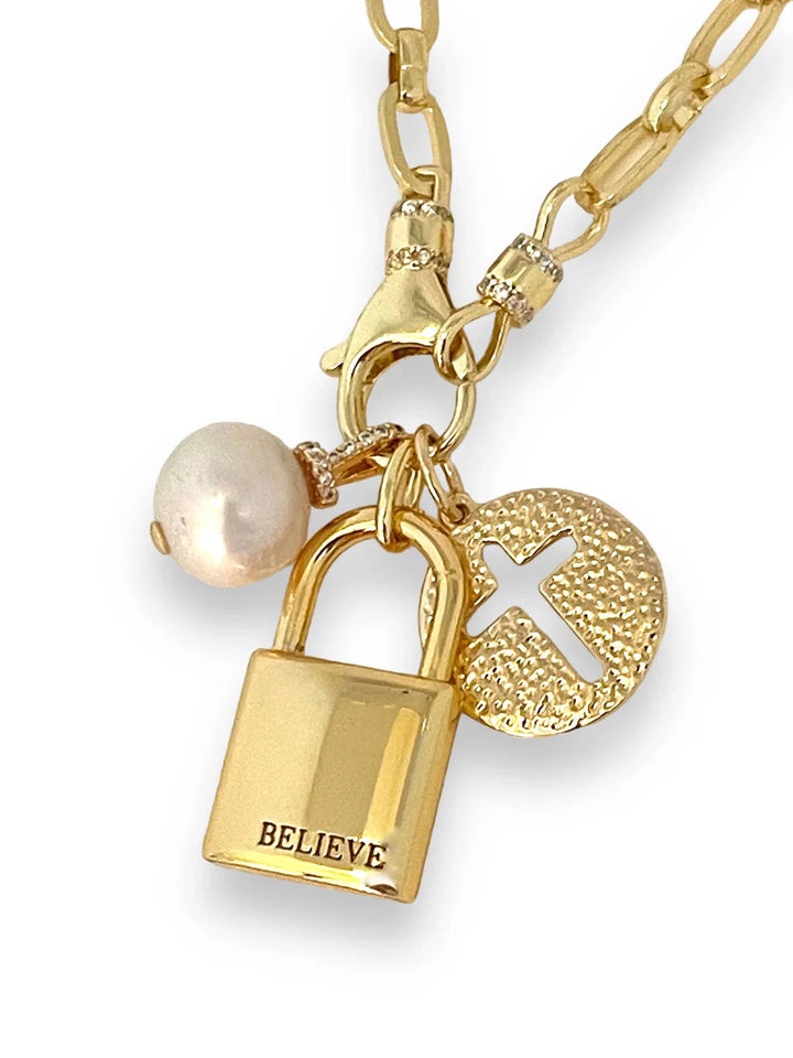 Freshwater Pearl Pave Pendant Necklace Charm Shiver and Duke 