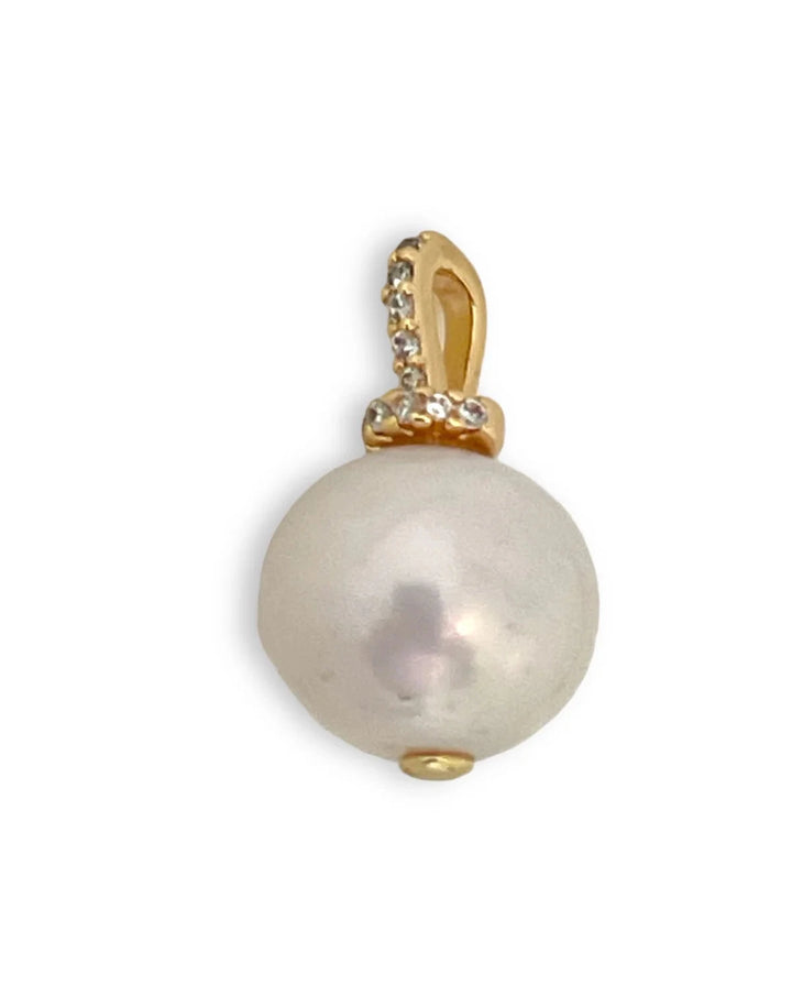 Freshwater Pearl Pave Pendant Necklace Charm Shiver and Duke 