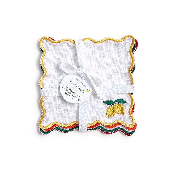 Fruit Cocktail Set of 4 Embroidered Cocktail Napkins Cocktail Napkins Two's Company 