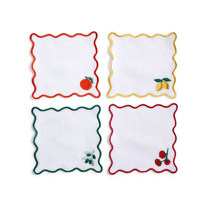 Fruit Cocktail Set of 4 Embroidered Cocktail Napkins Cocktail Napkins Two's Company 