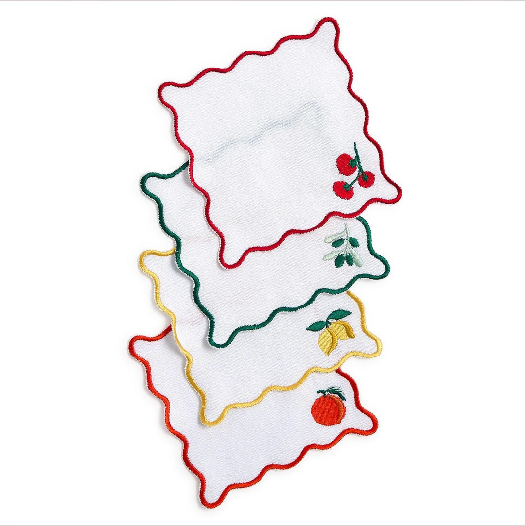 Fruit Cocktail Set of 4 Embroidered Cocktail Napkins Cocktail Napkins Two's Company 