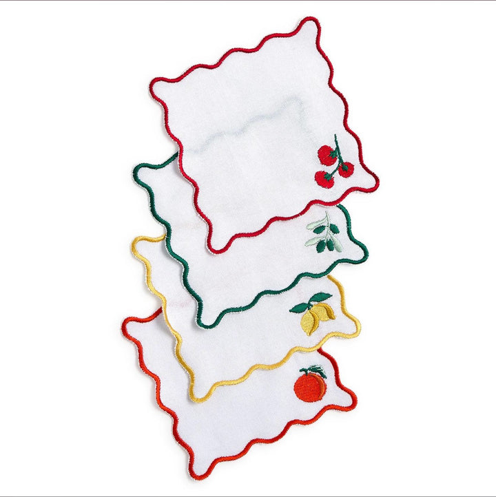 Fruit Cocktail Set of 4 Embroidered Cocktail Napkins Cocktail Napkins Two's Company 