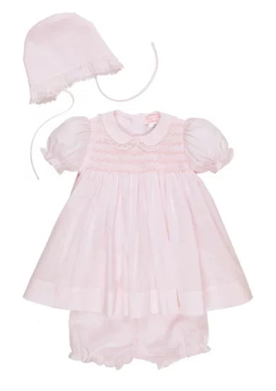 Fully Smocked Preemie Dress with Lace - Pink Girl Dress Petit Ami 