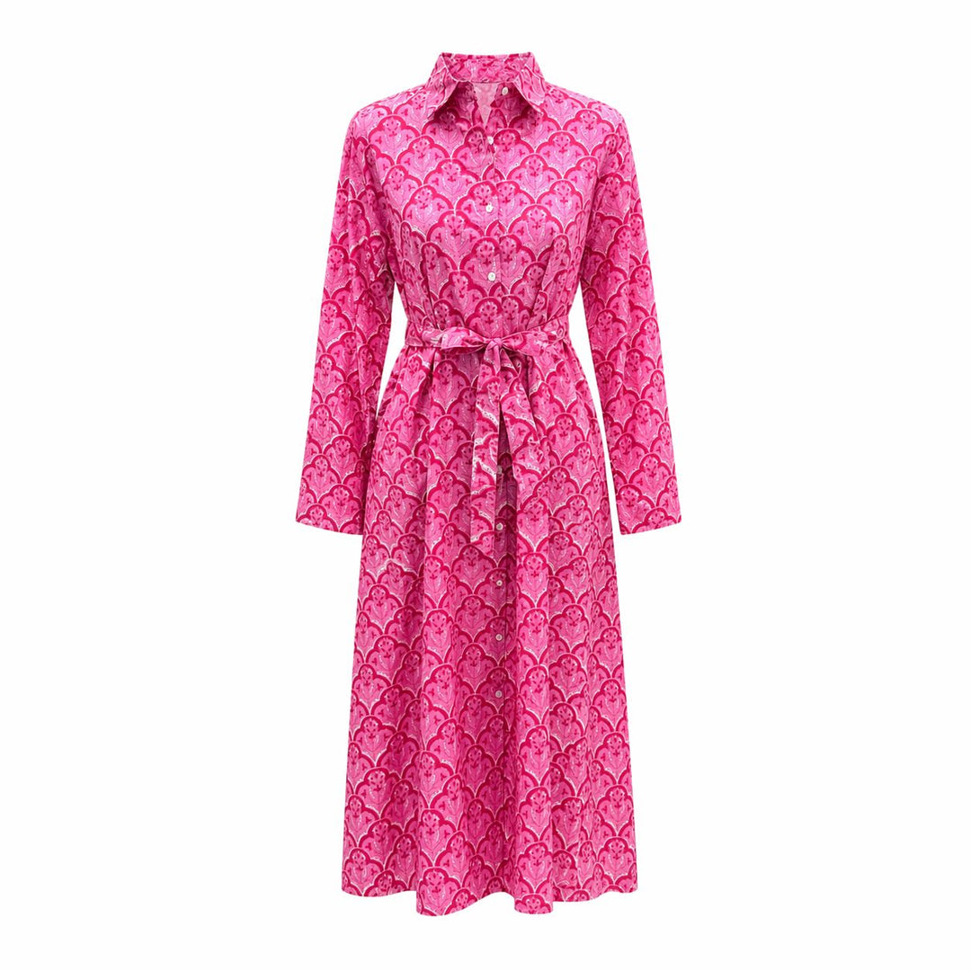 Garden Party Dress - Pink Palmetto Lattice Womens Dress Hibiscus Linens 