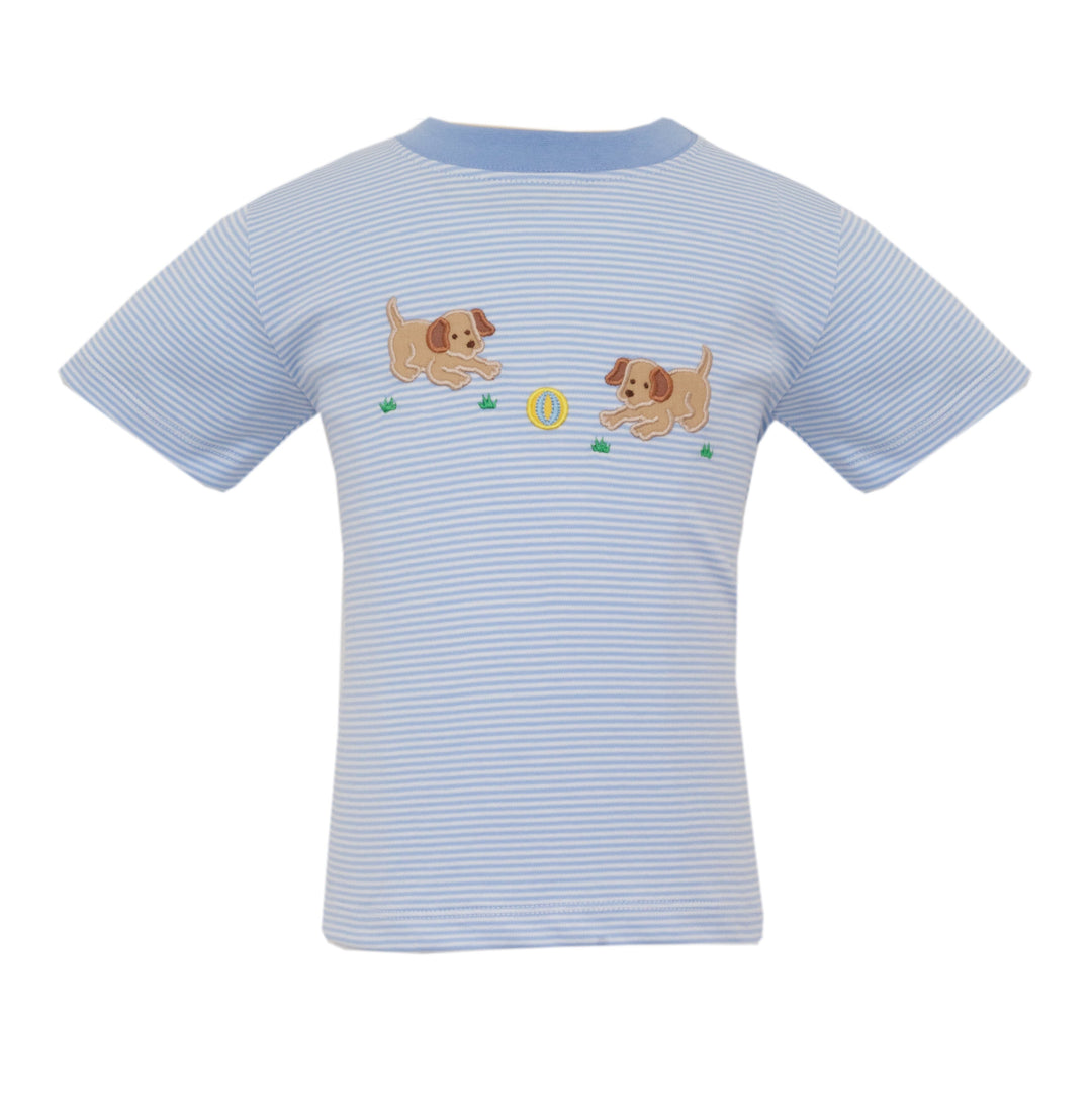 Garden Puppies Light Blue Stripe T-Shirt Boy Shirt Claire and Charlie 