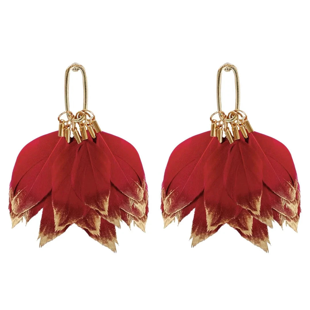 Garnet Gold Dipped Feather Tassel Earrings Womens Earrings St. Armands Designs 