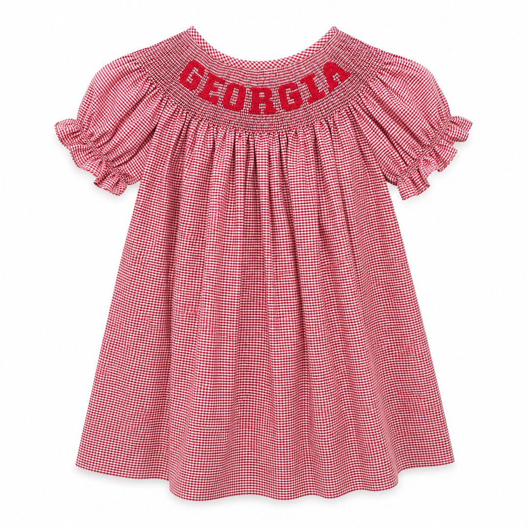 Georgia Smocked Red Gingham Bishop Dress Girl Dress Vive La Fete 