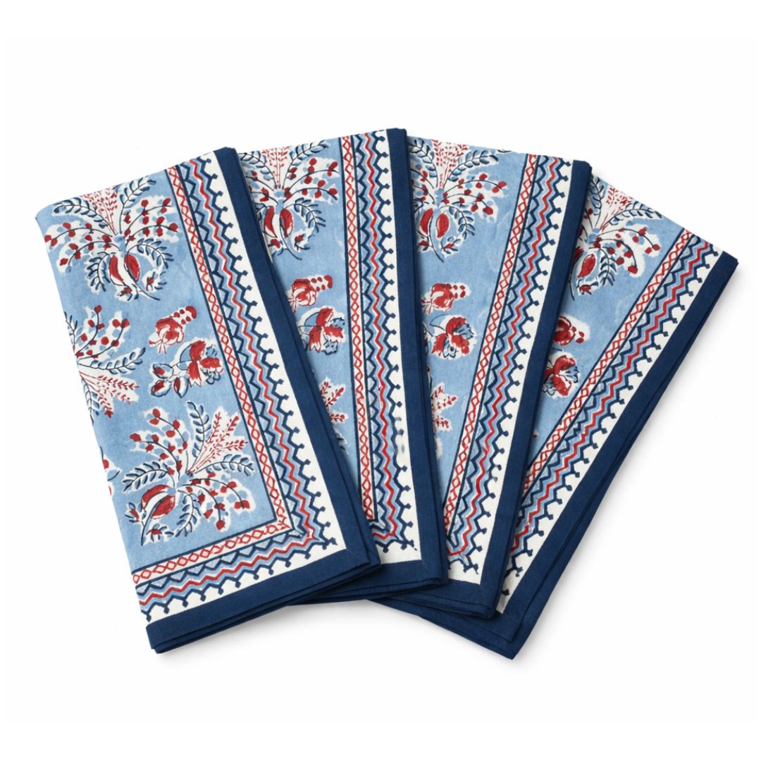 Gercian Palm Red, White & Blue - Set of 4 Dinner Napkins Pomegranate 