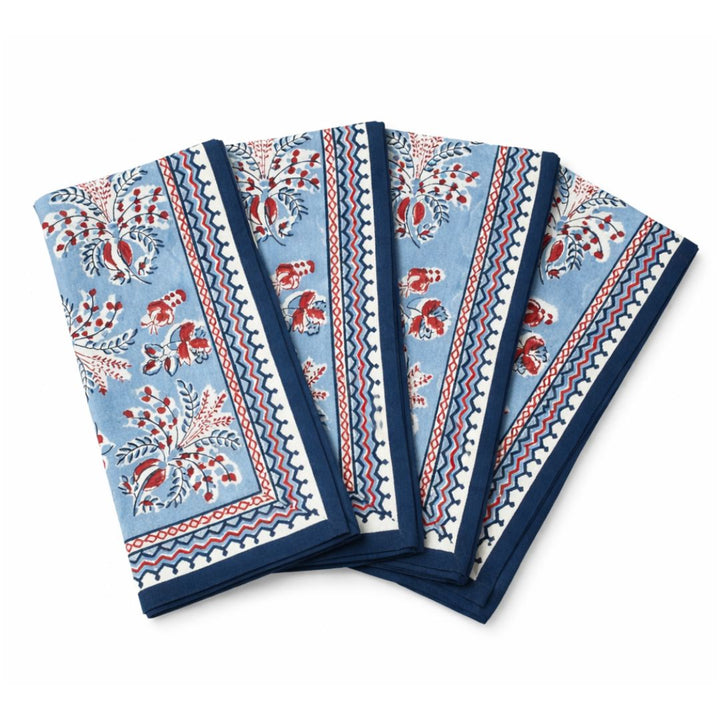 Gercian Palm Red, White & Blue - Set of 4 Dinner Napkins Pomegranate 