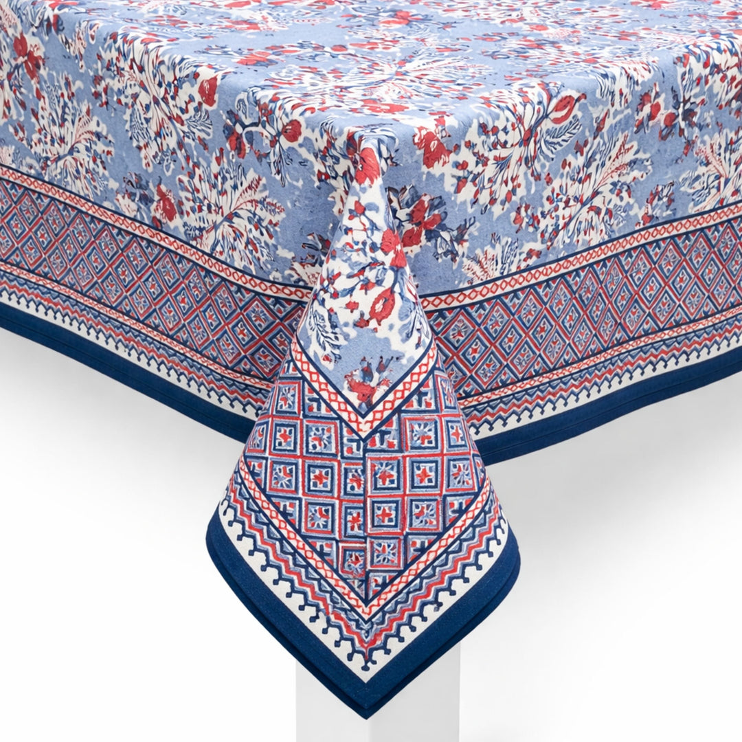Gercian Palm Red, White & Blue Table Cloth Tablecloth Pomegranate 