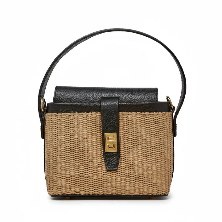 German Fuentes Leather and Rattan Handle Bag Purse Germán Fuentes Black 