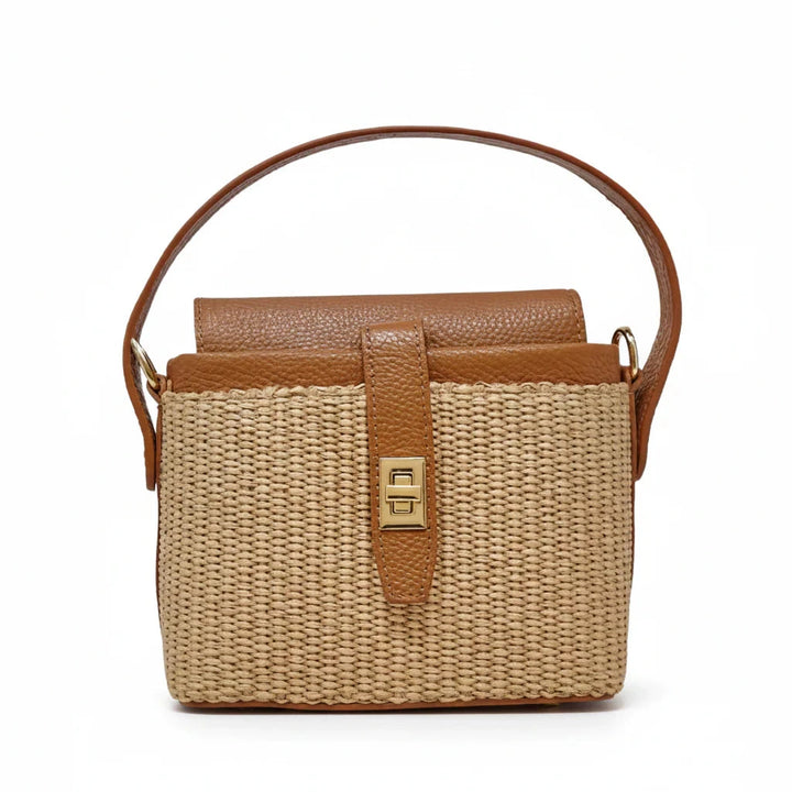 German Fuentes Leather and Rattan Handle Bag Purse Germán Fuentes Camel 