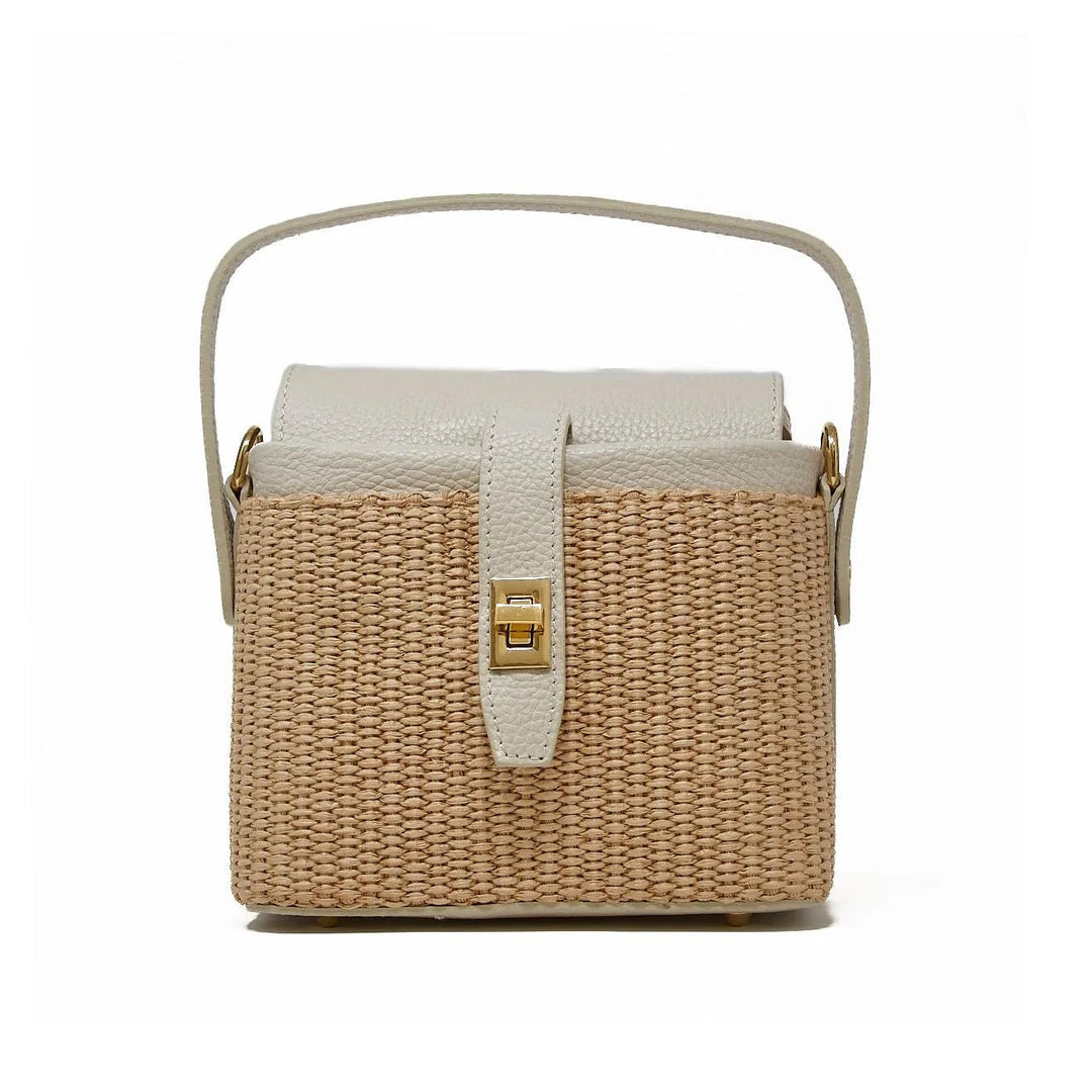 German Fuentes Leather and Rattan Handle Bag Purse Germán Fuentes Ivory 