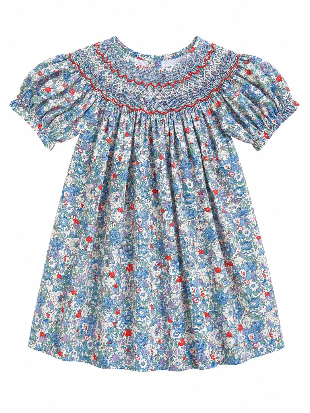 Gianna Blue Floral Smocked Bishop Dress Girl Dress Lulu Bebe 