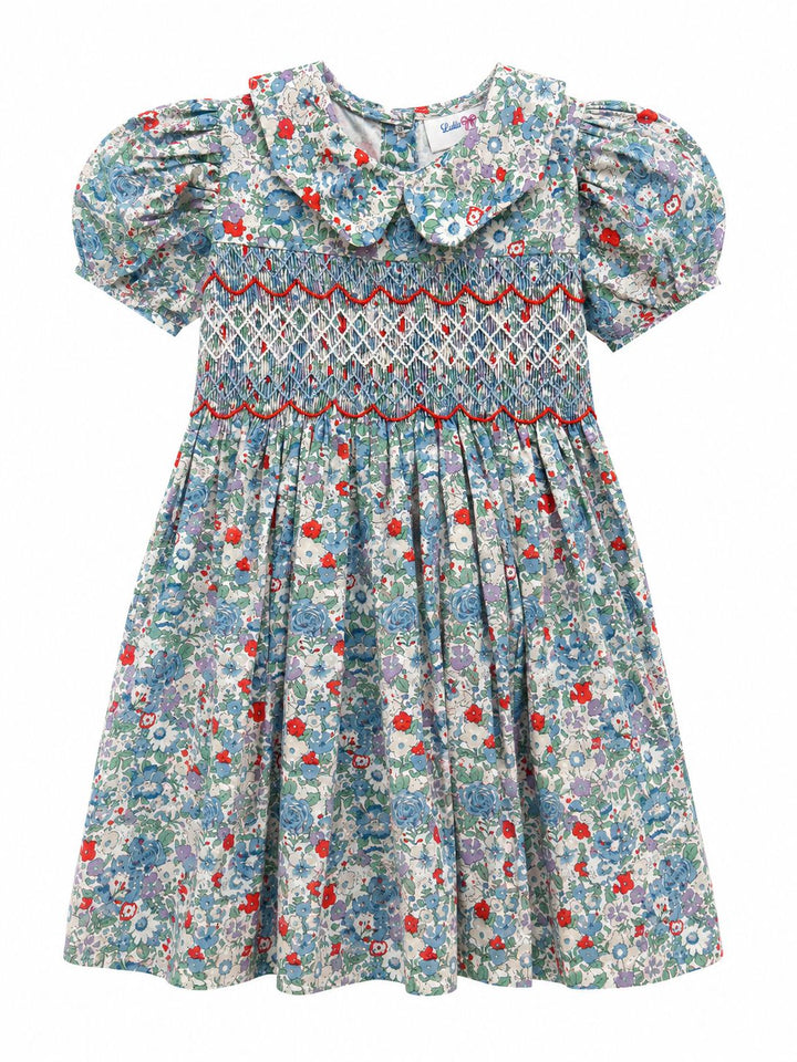 Gianna Blue Floral Smocked Waist Dress Girl Dress Lulu Bebe 