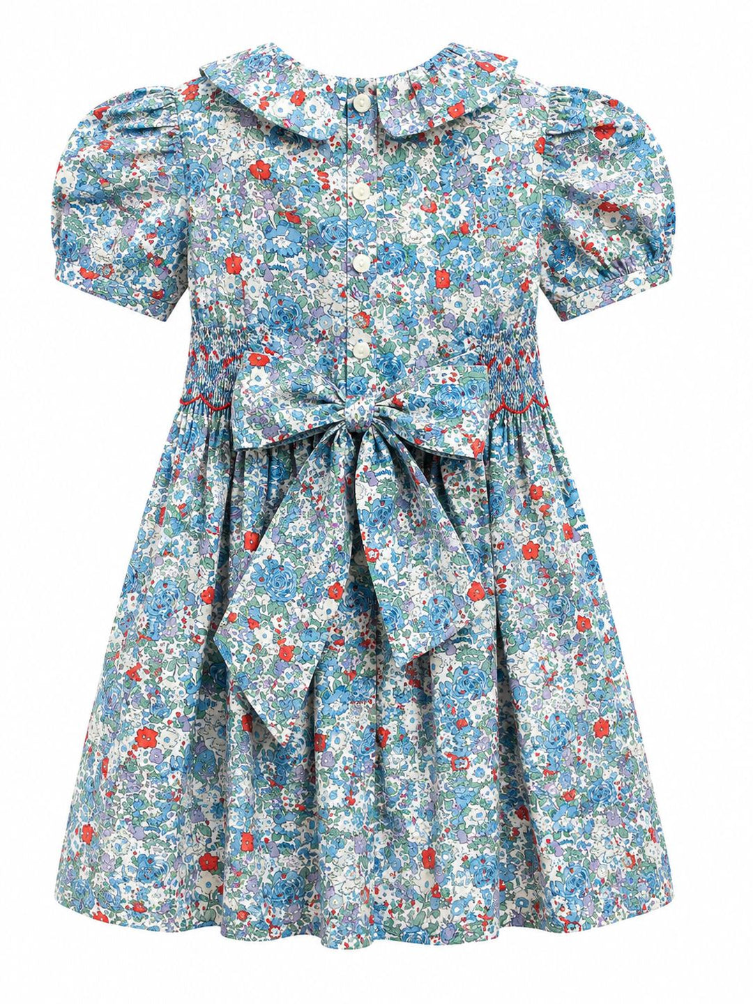 Gianna Blue Floral Smocked Waist Dress Girl Dress Lulu Bebe 