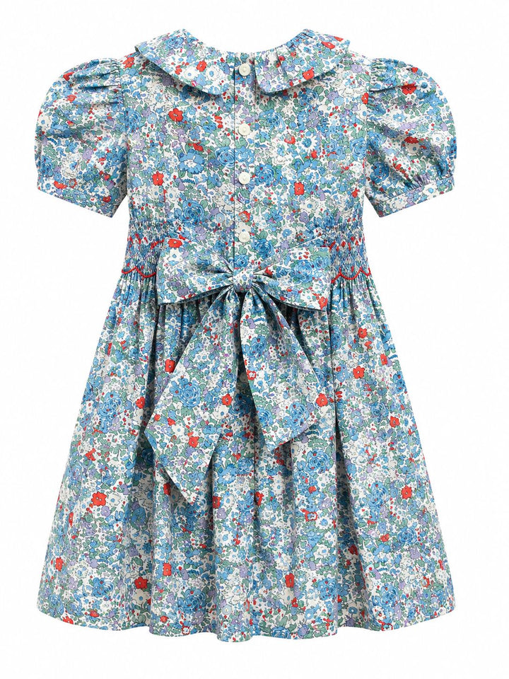 Gianna Blue Floral Smocked Waist Dress Girl Dress Lulu Bebe 