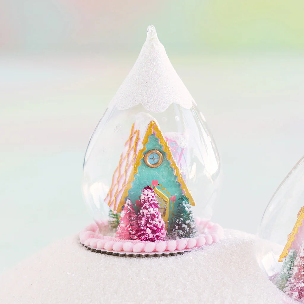 Gingerbread Cottage Dome Ornament Christmas Ornament Glitterville Green House 