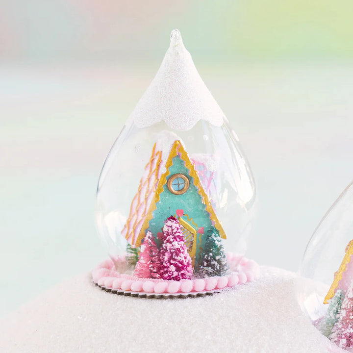 Gingerbread Cottage Dome Ornament Christmas Ornament Glitterville Green House 