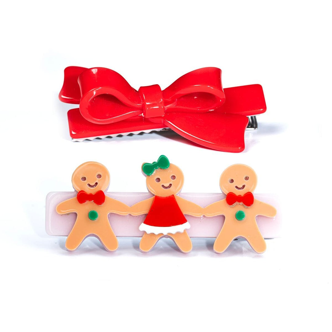 Gingerbread Friends Red Bow Hair Clips Girl Hair Accessory Lilies and Roses 