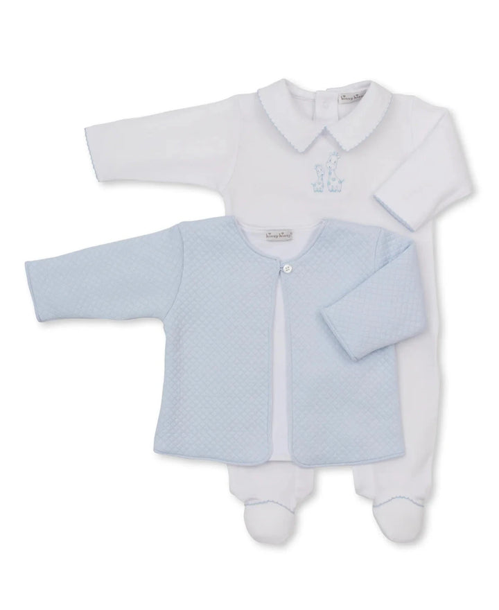 Giraffe Laughs White Footie & Blue Jacquard Jacket Set Boy Footie Kissy Kissy 